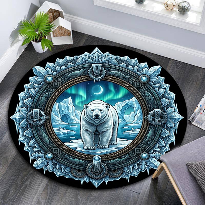 Polar Bear Aurora Arctic Frame Round Area Rug Under Office Chairs Bedroom Living Room Home Decor