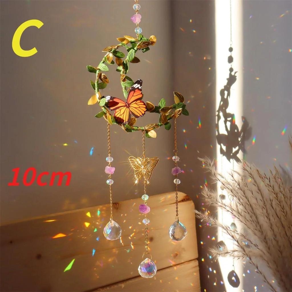Crystals Wind Chime Star Moon Butterfly Hanging Ornament Sun Catcher Diamond Prisms Rainbow Maker Pendant Home Garden Decor