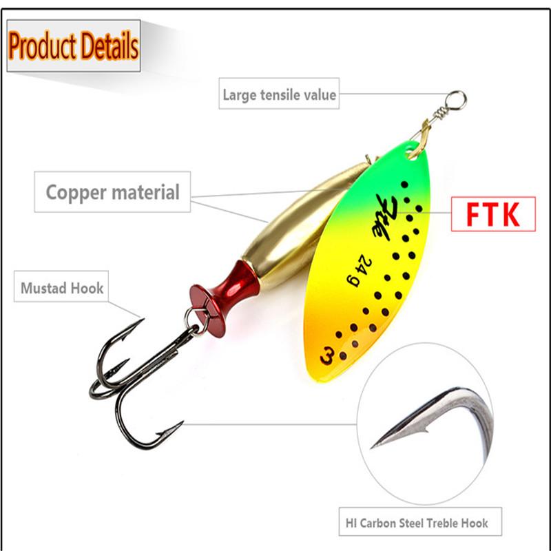 FTK 1PC Long Cast Size2-Size3 Fishing Lures Hook Spinner Spoon Lures With Treble Hooks