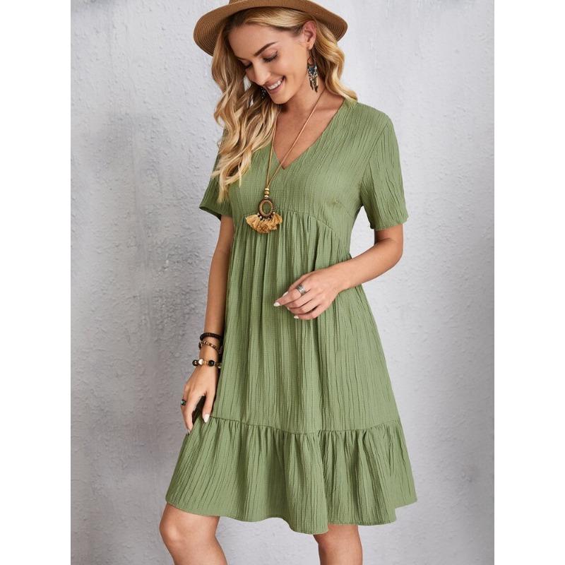 Летнее женское платье, свободное повседневное платье-туника с короткими рукавами, струящееся платье на талии