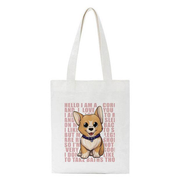 Женская сумка, модная холщовая сумка Kawaii Corgi с буквенным принтом, повседневная большая вместительная женская сумка Harajuku, новая забавная винтажная сумка-шопер с героями мультфильмов, сумки на плечо