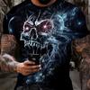 Мужская футболка с принтом ужасного черепа, 3D-принт, винтажный O-образный вырез, короткий рукав, модные футболки больших размеров, мужская летняя уличная одежда