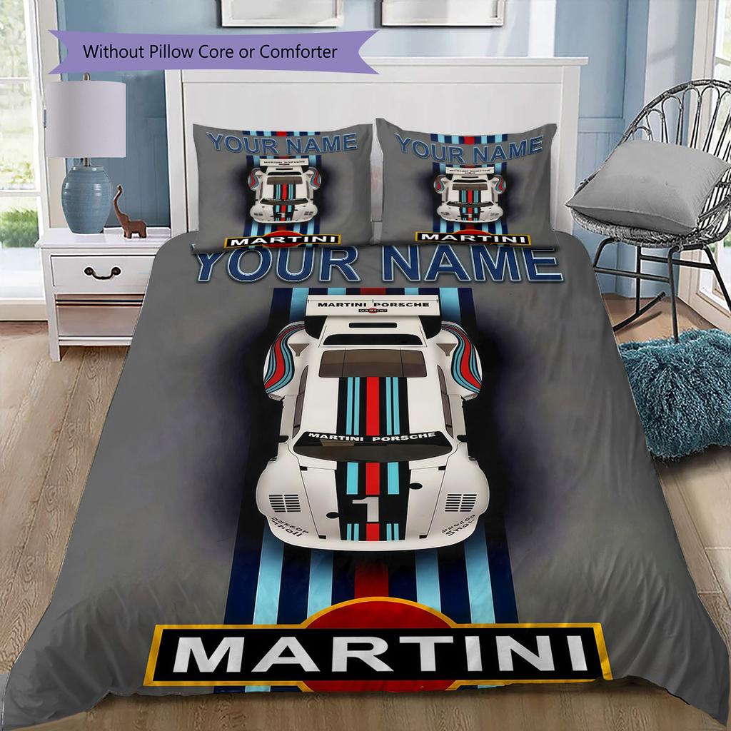 Custom Name Martini Racing Bedding,Quilt Set Quilt Cover Pillowcase Home Birthday Gift(1 * duvet cover + 2 * pillowcase, without core) -HE77