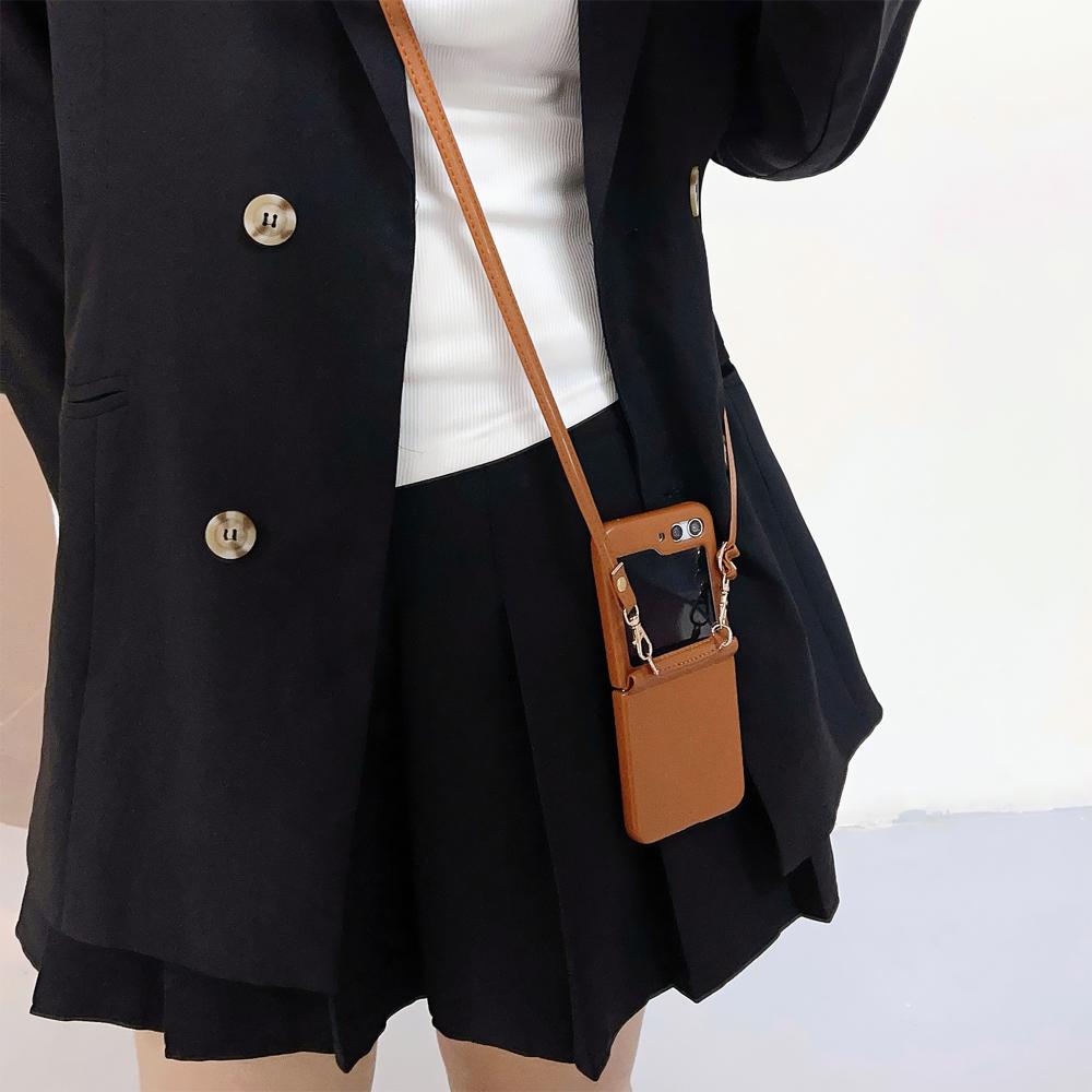 Противоударный чехол для телефона с ремешком через плечо для Samsung Galaxy Z Flip 5 4 3 Flip5 Flip4 Flip3 5G, кожаный мягкий чехол для предотвращения падения