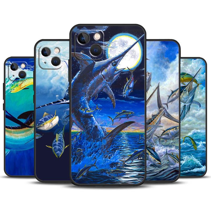 Чехол-картина 'Голубой марлин' для iPhone 16 15 14 13 12 11 Pro Max Plus X XS Max XR 7 8 Чехол Аксессуары