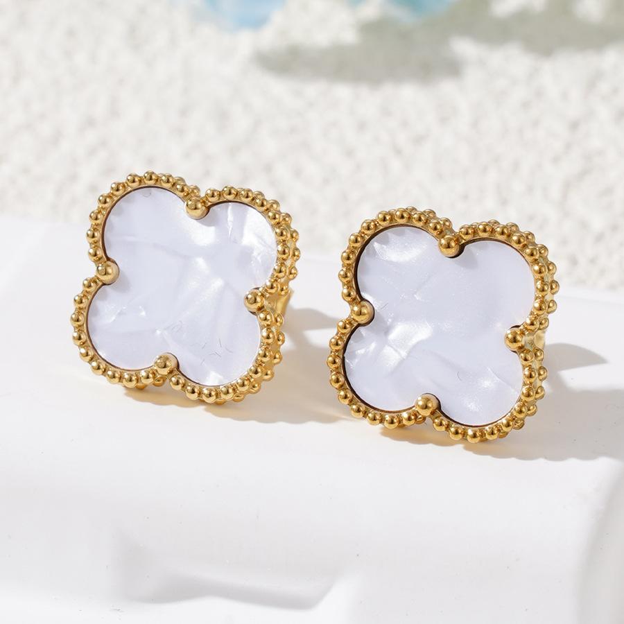 15 мм титановые стальные серьги с четырьмя листами клевера 18 карат не выцветают сотни пожилых женщин-сережек с чувством удачи