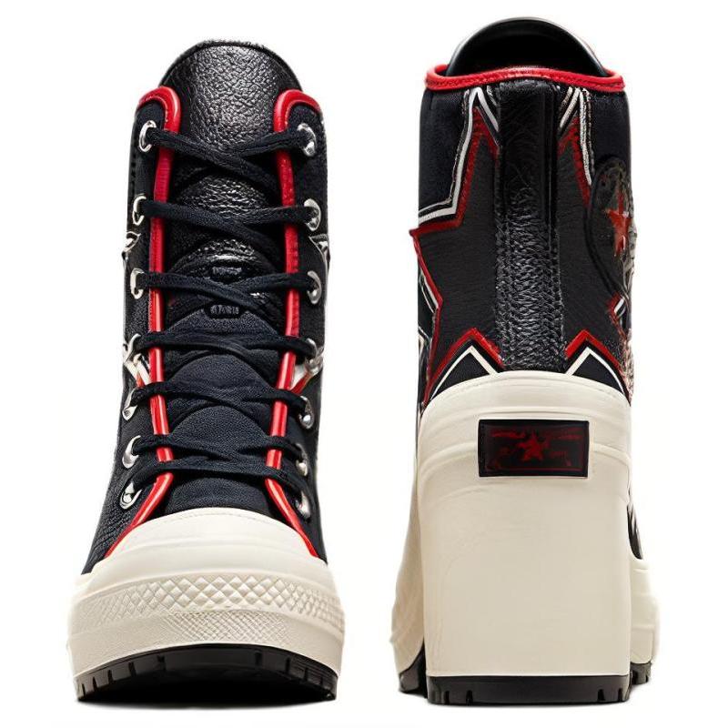 Converse Chuck 70 De Luxe Heel Moto Кожа Холст Круглый Носок Шнуровка Блочный Каблук Высокие Каблуки Женские Черный Красный
