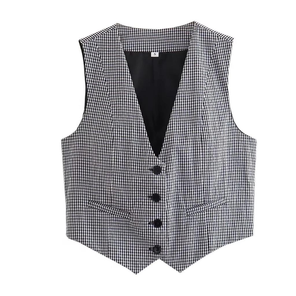 Women's Vest Black White Cropped Vest Top Women V Neck Sleeveless Vest Woman Fashion Working Summer Suit Vest Short Coats