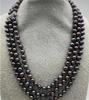 NEW 3 Row Black Round 6-7mm Cultured Freshwater Pearl Necklace Choker