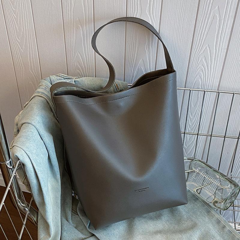 Однотонная сумка-тоут, высокая стоимость, большая вместимость, универсальная сумка через плечо, женская сумка-ведро, повседневная, простая