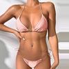 2 шт./комплект бретелька через шею шнуровка пуш-ап бикини комплект микро треугольный бюстгальтер низкий