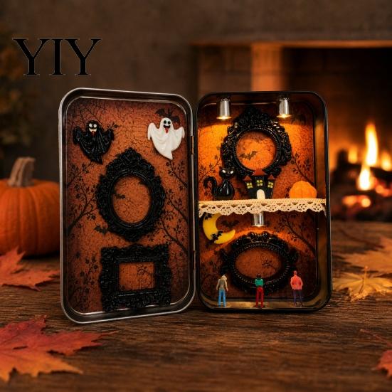 Многоразовый маленький кейс для хранения, DIY мини-рамки для фото, силуэтная жестяная коробка, Хэллоуин, миниатюрный декоративный контейнер, дисплей для фотографий для вечеринки, дома