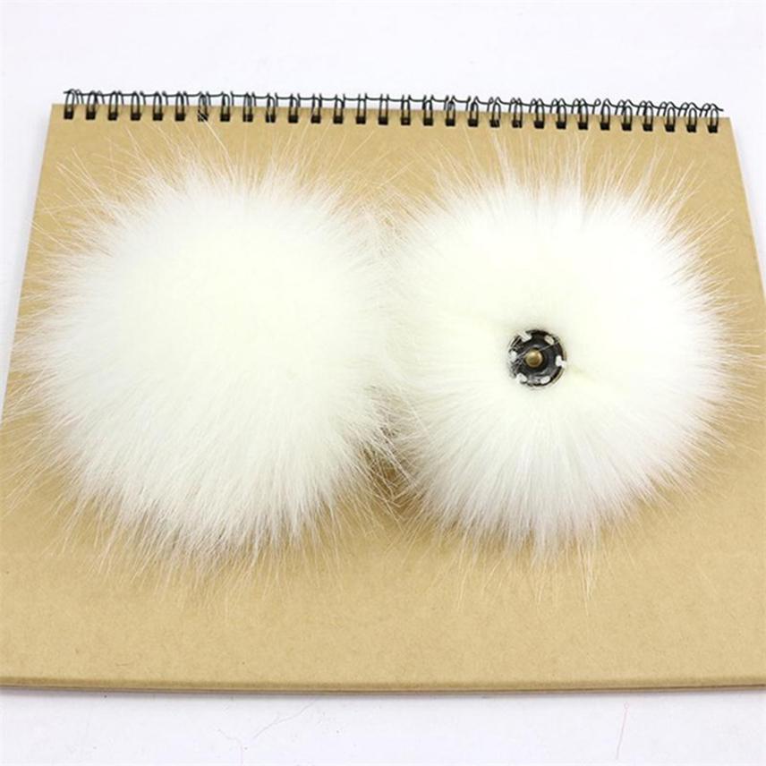 2 шт. помпона из искусственного лисьего меха для шапок, DIY поделки, шарик для волос, шарик для шляпы, помпон для рукоделия с кнопкой, игрушки, аксессуары