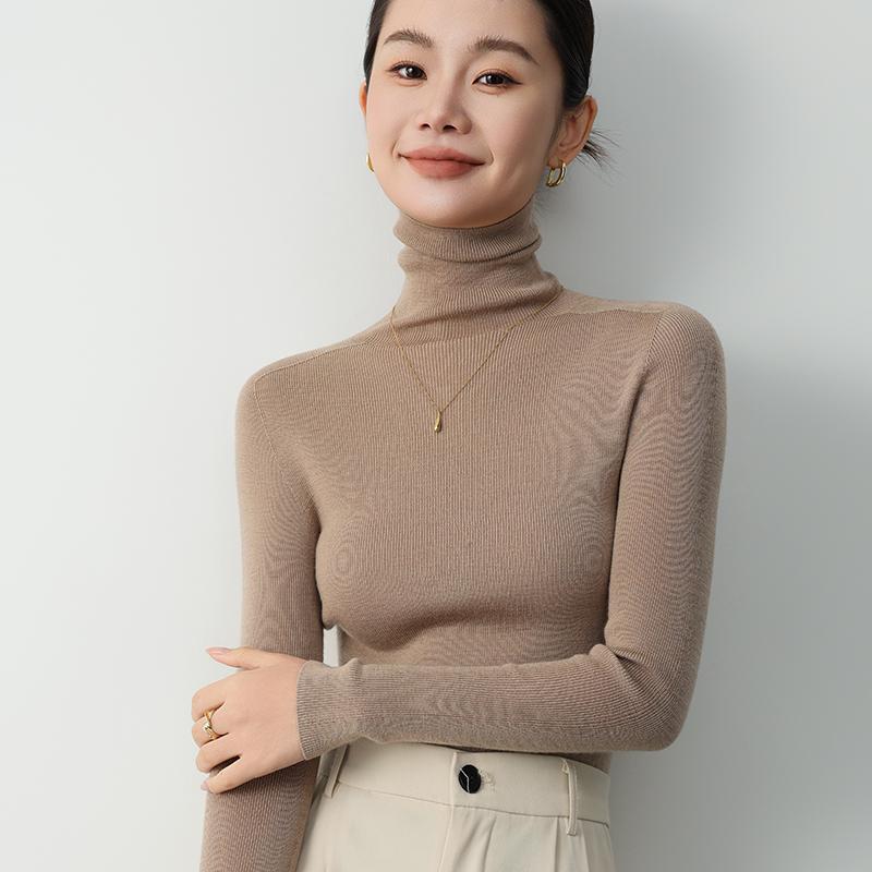 European-Style Yangzi Wool Sweater: Women's Seamless, High-Neck, Fine-Spun Knit with Soft Texture