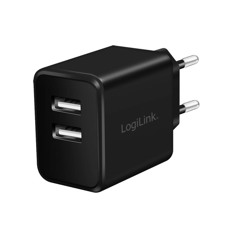 LogiLink USB Travel Adapter 2x 2.4A Fast Charging, 12W USB Charger