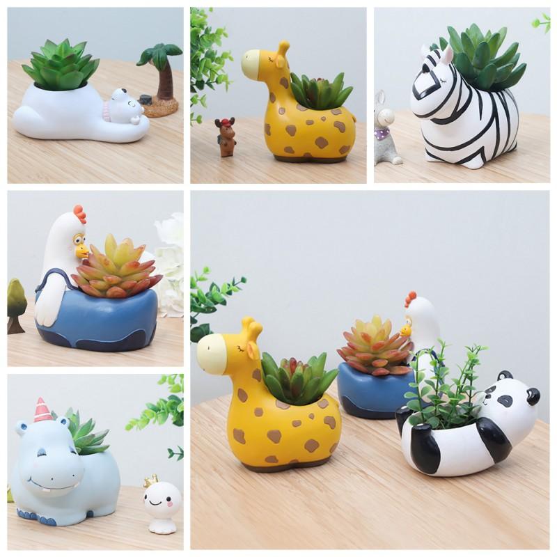 Cute Animal Planters for Succulents Cactus Mini Bonsai Resin Flower Pot Fairy Garden Decorative Figurines Home Tabletop Decor
