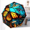 Monarch Butterfly Stained Glass Wall Art Decor Umbrella, Cute Umbrella with Cute Design, Portable 3-Fold Compact Umbrella for Men & Women, Valentine's