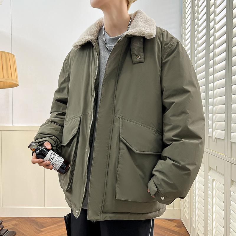 Зимняя куртка-пуховик мужская с лацканами из овечьего пуха, короткая, с толстыми лацканами