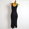 Fashion Style Pure Color Sexy Pairs V Neck Vest Knitting Long Skirt Women's Summer Silm Slim Looking Base Slit Dress