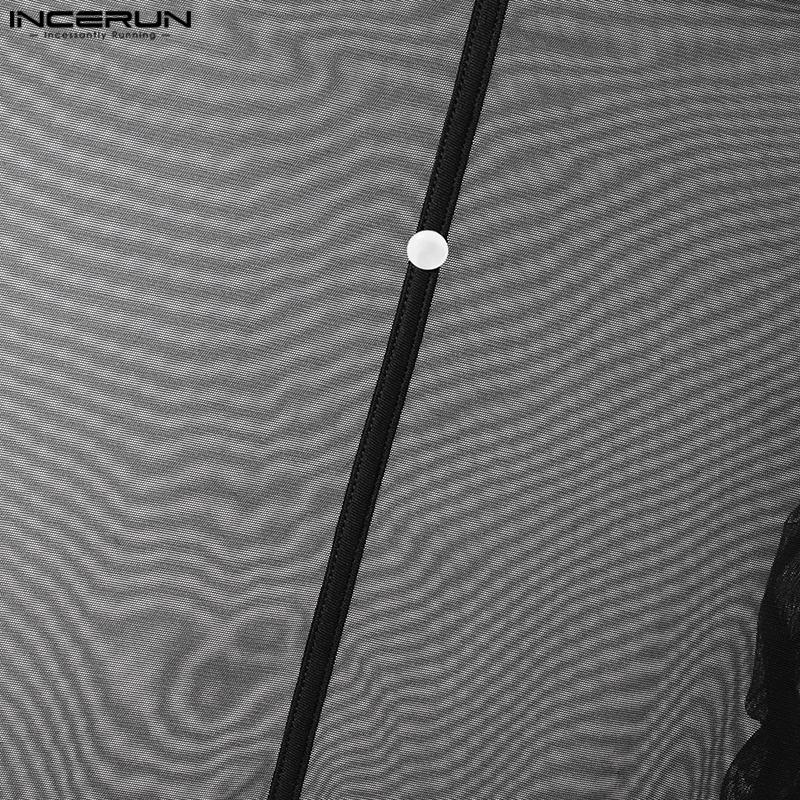 INCERUN Мужские сексуальные сетчатые футболки с длинным рукавом, облегающие прозрачные топы для вечеринок и клубов 