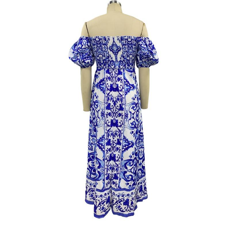 GMXIA Женская мода лето весна богемный принт с коротким рукавом на одно плечо и высокой талией повседневные платья