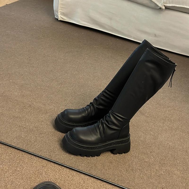 Женские сапоги на платформе до колена, модные, с молнией сзади, длинные, рыцарские, осенне-зимние, женские, на толстом каблуке