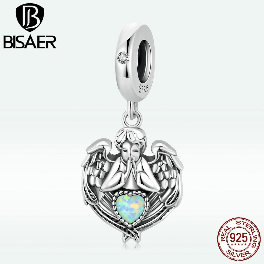 Bisaer 100% стерлингового серебра 925 пробы, подвески с ангелом, молящимся сердцем, цирконовые подвески, браслеты «сделай сам», женские ювелирные изделия