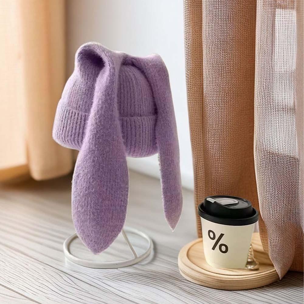 Korean Style Rabbit Ears Cap Elastic Solid Color Knitted Hat Woolen Hat Brimless Beanie Hat Couple
