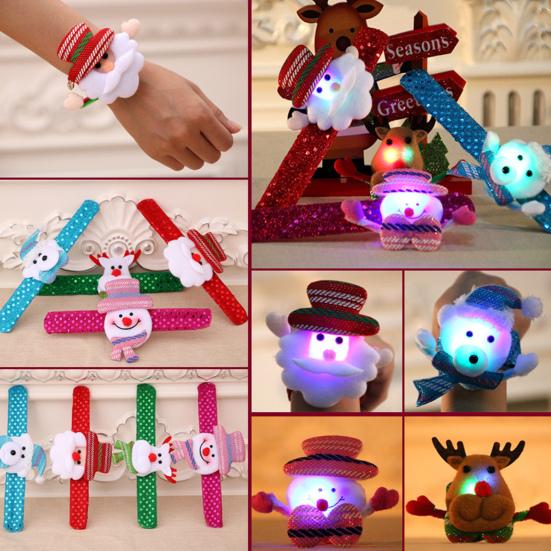 Рождественский браслет-шлепок, красочный светодиодный светящийся Санта-Клаус, снеговик, олень, медведь, кукла, регулируемая лента для детей и взрослых, принадлежности для вечеринок