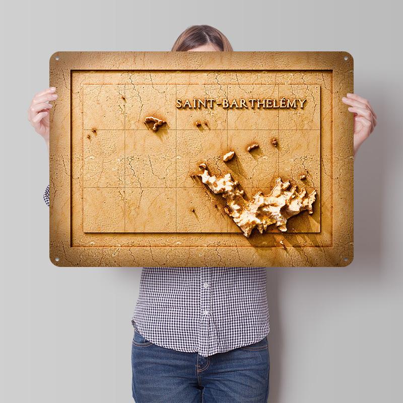 SaintBarthlemy Map D Texture Metal Poster Customized Wall Art Tin Sign Gift for Mancave Office Decor Room Decoration Garage