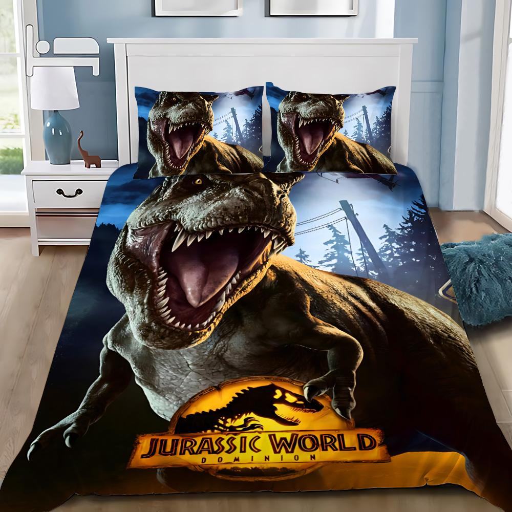 Hot J-Jurassic Dinosaur Park World Duvet Cover Pillowcase Dinosaur Bedding Set Adult Boy Girl Bedroom Decoration Single Double