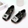 Girls Leather Shoes Korean Style Rhinestones Princess Mary Jane Kids Fashion Flats Hook & Loop Simple Girls Spring Flats Elegant
