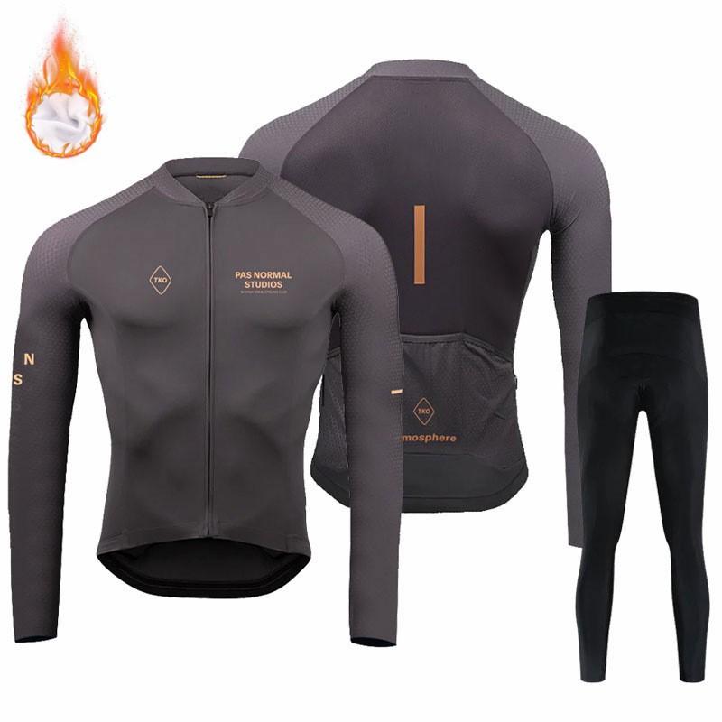 Mens Fleece Thermal Cycling Jersey Set Long Sleeve Winter Bike Riding Outfit Road Mountain Biking