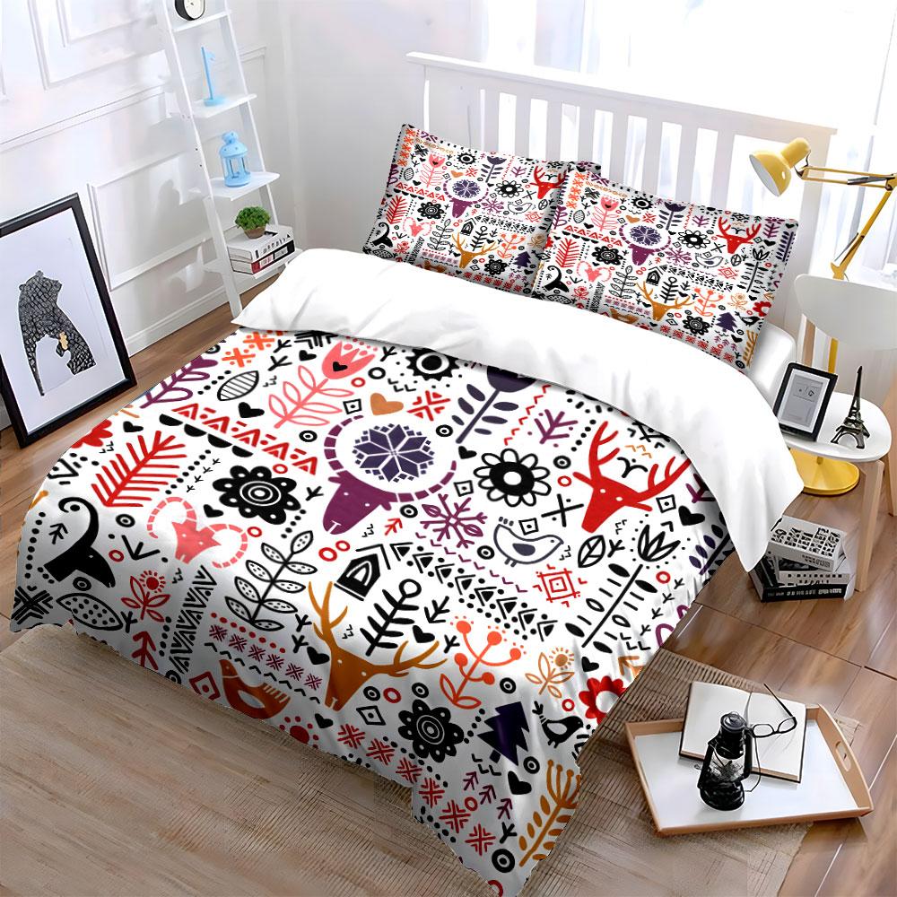 Colorful animal and plant patterns Print Bedding Set 1 Duvet Cover 2 Pillowcases for Adult and Children Luxury Gift Full Size