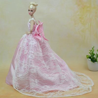 Розовое свадебное платье с бантом для куклы Барби, одежда 1:6, вечерняя одежда, длинные платья, одежда для кукол Барби, кукольный домик