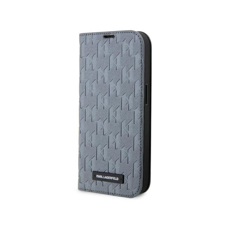 Karl Lagerfeld Booktype Saffiano Monogram - Etui Iphone 14 Pro (Srebrny)