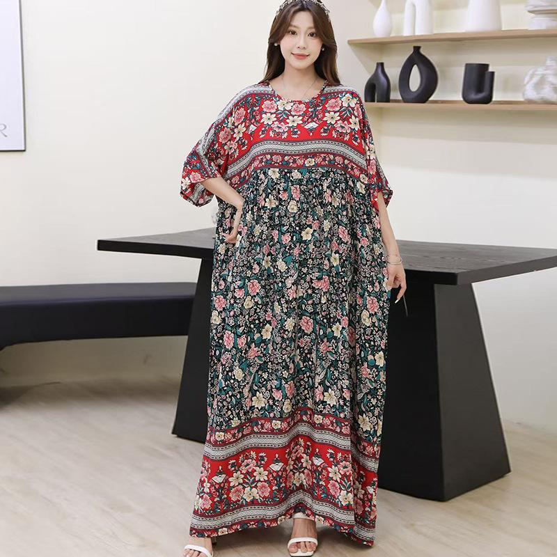 Юго-Восточная Азия 100 кг супер пышное платье пышная девушка плюс короткий рукав платье для беременных свободная цветочная пляжная длинная юбка