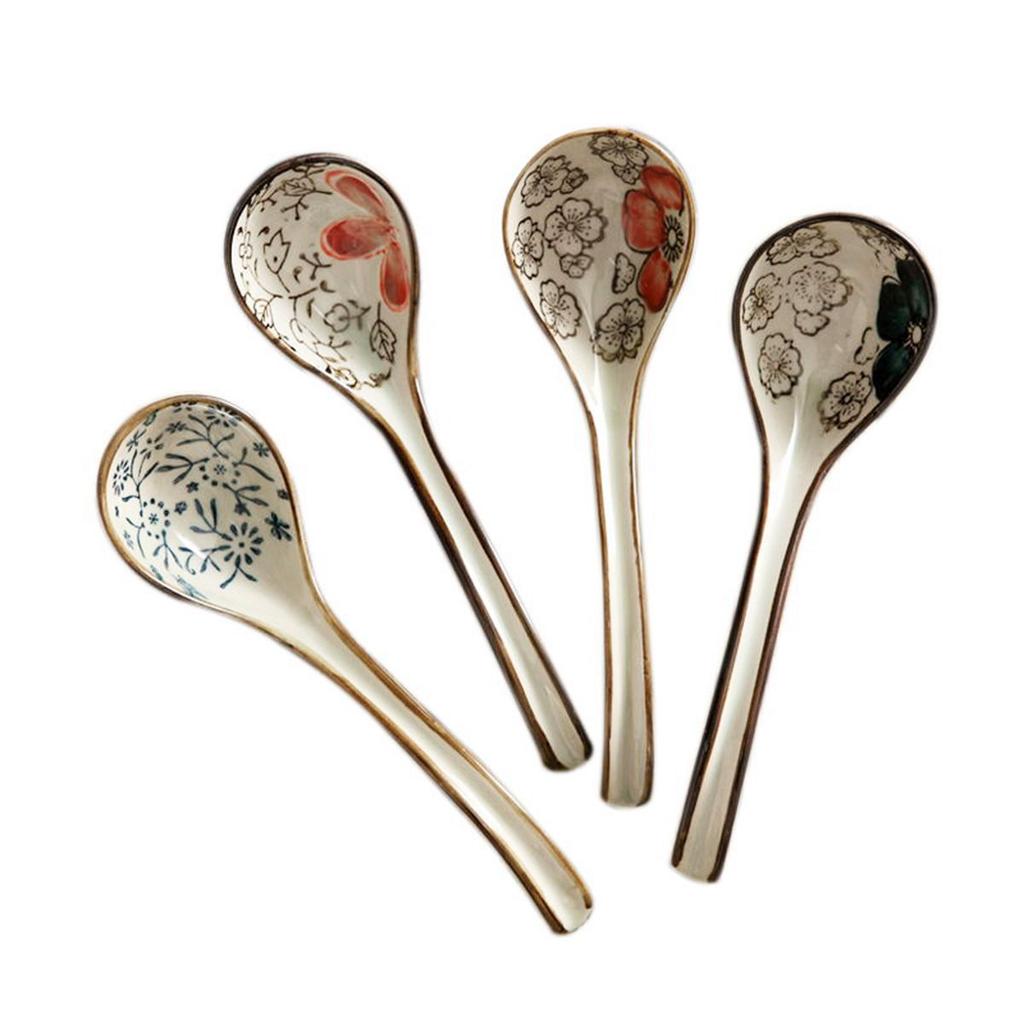 Adults Kids Mixing Eating Japanese Style Ceramic Tableware Kitchen Utensil Soup Spoons Cutlery