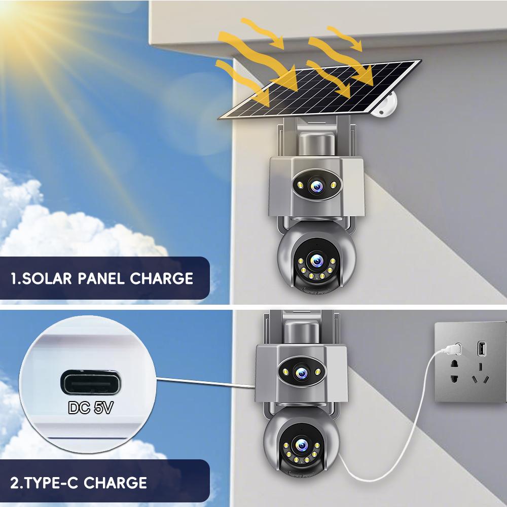 Wireless Solar Powered Security Camera – Dual Lens AOV, 6MP, 4G/WiFi Network with Battery Operation