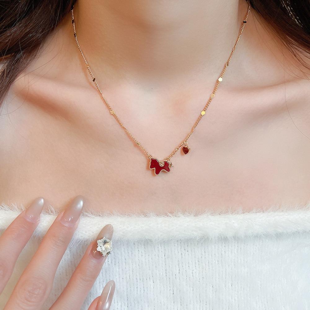 Cute Horse Pendant Necklace Zodiac New Year Collarbone Chain Red Pony Necklace  New Year Gift