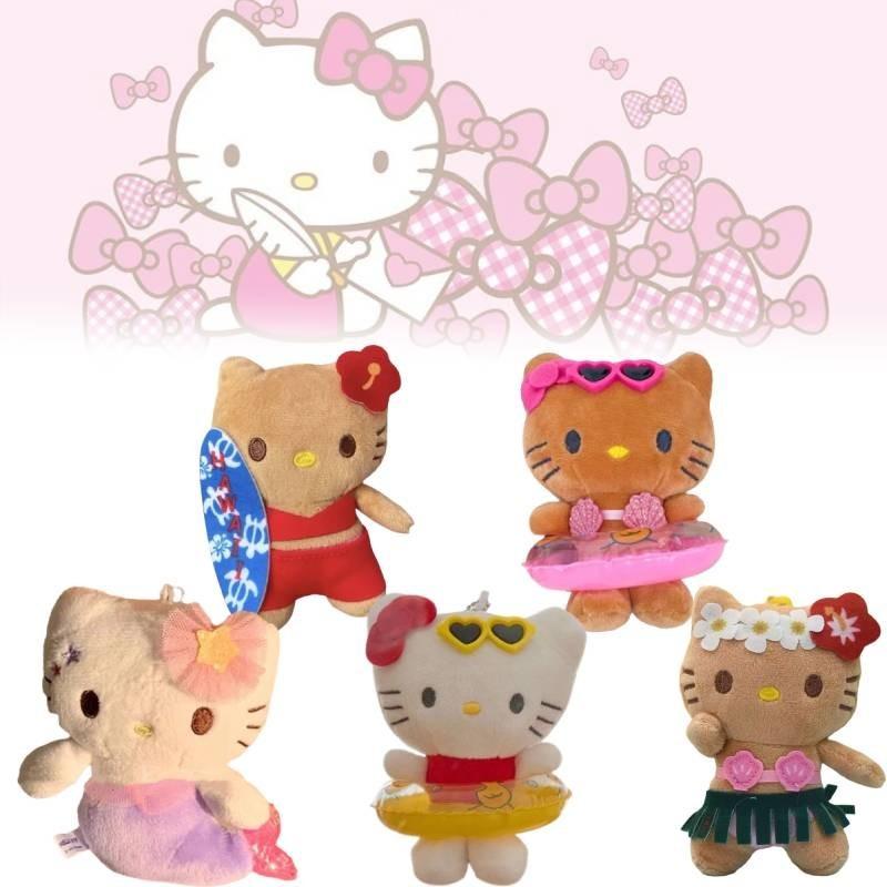 Cute Cartoon Hello Kitty Plush Keychain Adorable Kt Doll With Black Leather