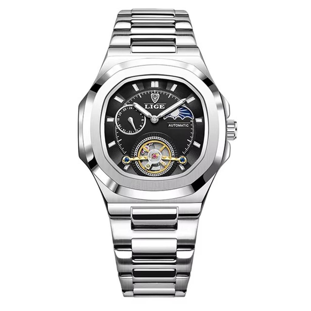 LIGE Dual Seconds Tourbillon Watch 24 Hour Mechanical Watch Stainless Steel Authentic Men Watch