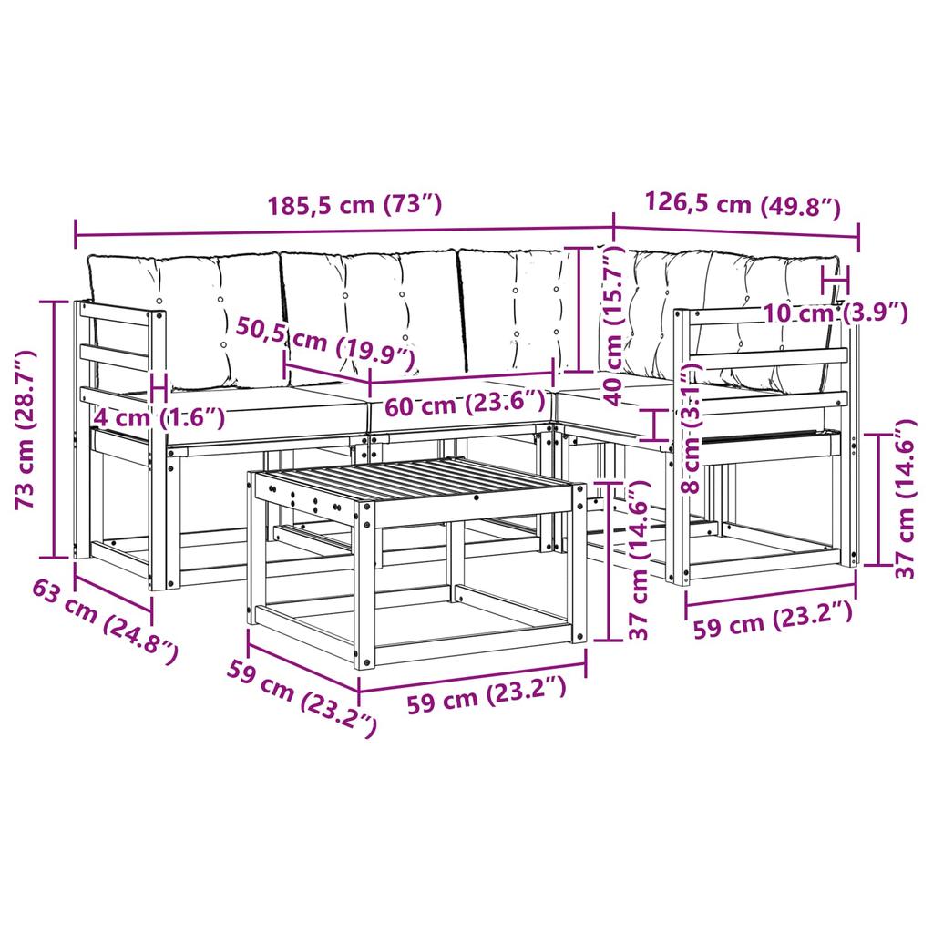 Outdoor Sofa Set 5 pcs Natural and Black