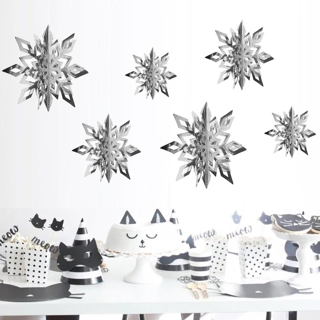 6Pcs Christmas Snowflake 15/20/25CM Christmas Tree Hanging Ornaments 3D Iridescent Snowflake Star Christmas Wedding Decorations 7