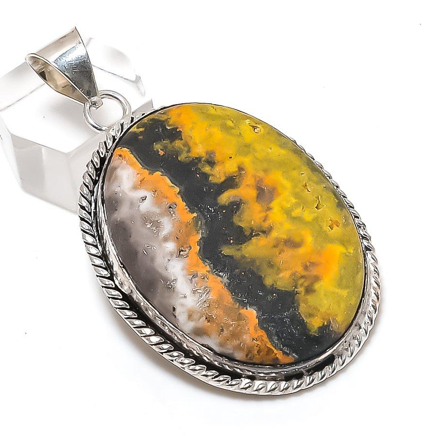 Bumble Bee Jasper Gemstone 925 Sterling Silver Jewelry Pendant 2.29"