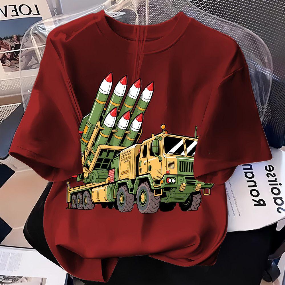 Boy's Loose Anti-aircraft Missile Launch Vehicle Jacket for Summer Children's Casual Short-sleeved Pure Cotton T-shirt