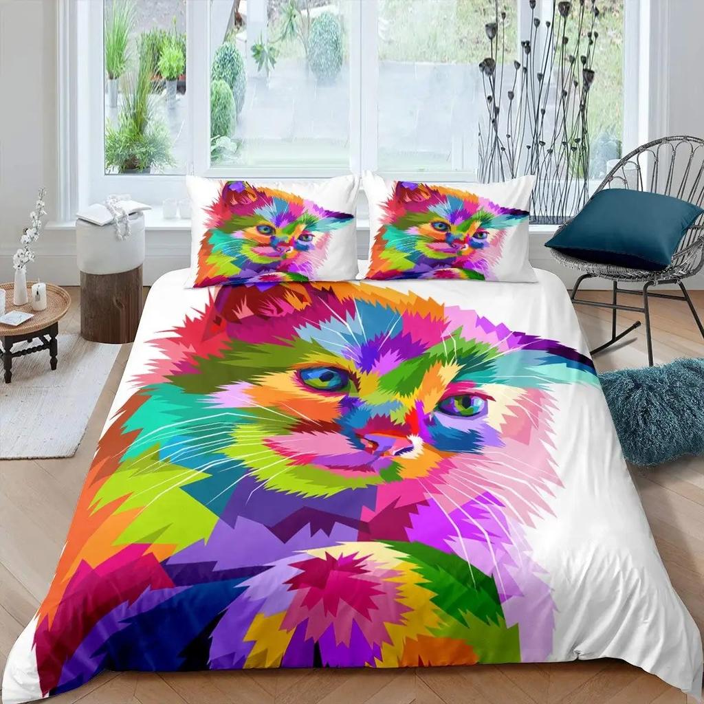 2026 Cat Duvet Cover Set Pet Cats Pattern Twin Bedding Set Cute Kitten For Polyester Mysterious Black Cat King Size Quilt Cover