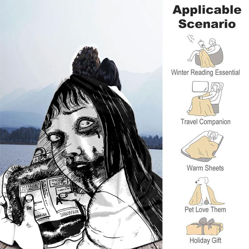 1pc Blanket Thriller Manga Junji Ito Tomie2 Print Design, Lightweight Blanket for Sofa, Bed- Soft &Warm, Gift for All Seasons like Christmas, Hallowee