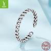 S925 Sterling Silver Cuban Chain Open Ring, Personalized Vintage Chain Adjustable Ring Jewelry
