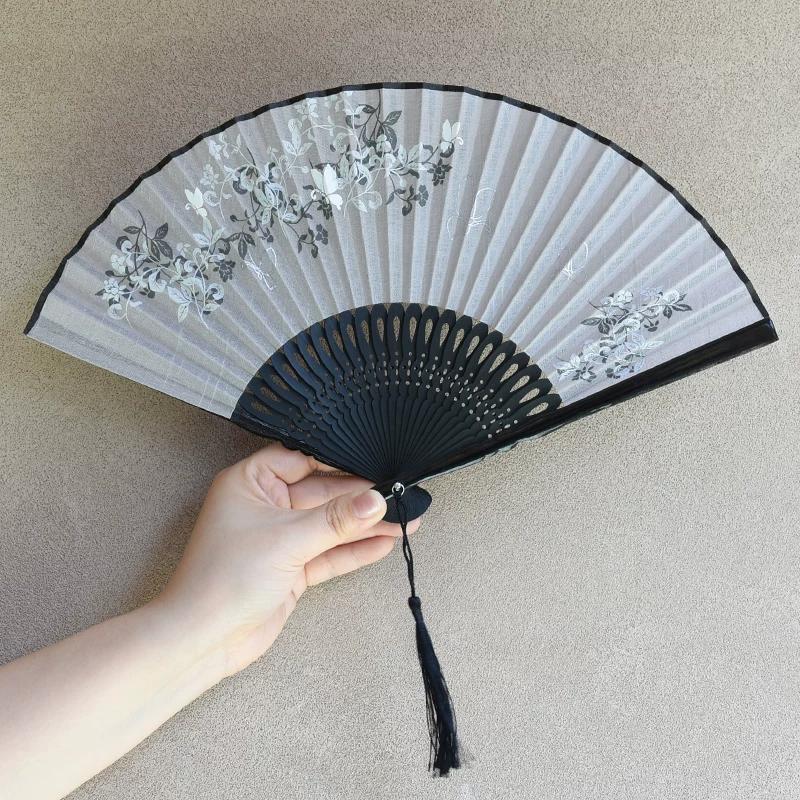 Dream Lotus Chinese Style Ancient Style Folding Fan, Qipao Dance, Japanese Style, Women's Hanfu, Summer Bamboo Fan, Sub-Classical Cotton Fan